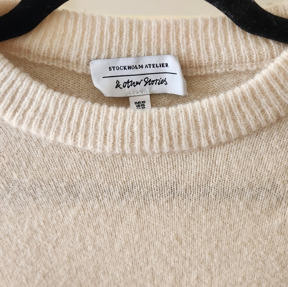 & Other Stories Crewneck Ribbed Wool Oversized Hi Low Hem Neutral Minimalist XS - Picture 2 of 9